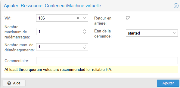 Ajout de la HA sur une VM